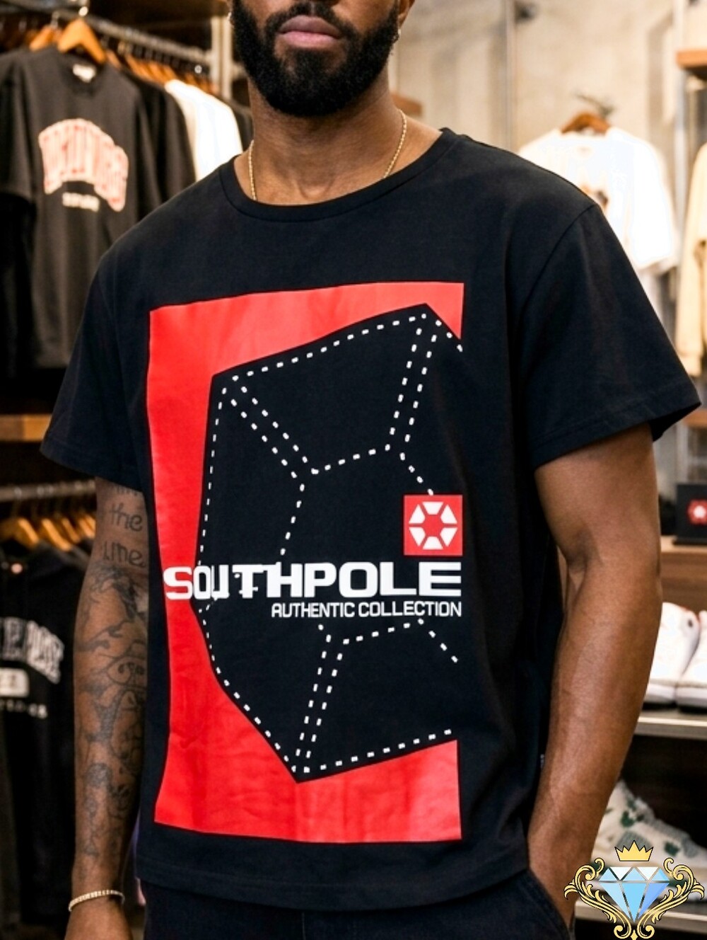NWT Southpole Men’s Cropped Graphic Tee Boxy Fit Black Size Large Wide Neck